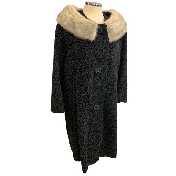 1950s Lambs Wool Mink Collar Womens Persian Coat Astrakin France